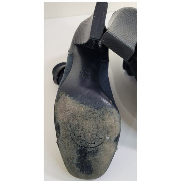 Tory Burch Heels Gracie Bootie Women's Navy Suede & Leather Shoe Size 9. - Picture 10 of 13